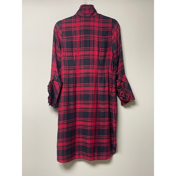 SOFT SURROUNDINGS Bennington Red Plaid Buffalo Check Button Front Dress, Sz PXS - Picture 5 of 7